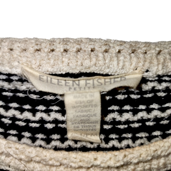 Eileen Fisher Cozy Striped Box Knit Top, Soft White/Black | Size PM - Picture 7 of 10